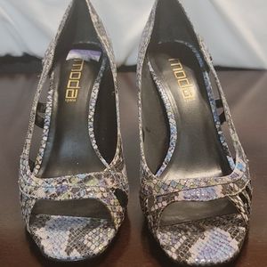 Moda Blue Python Painted Open Toe Heels